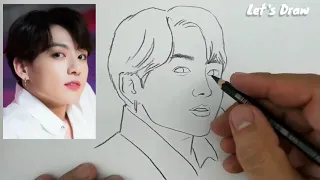 VERY EASY , real time drawing jung kook BTS kpop boyband from south korea