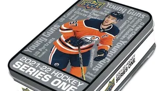 PART 1 of the Case!! Opening (3) 2021-22 Upper-deck series 1 hockey card tins