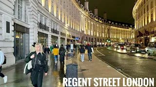 England, Regent Street, Oxford Street Christmas Lights | London Relaxing Night Walking tour [4K HDR]