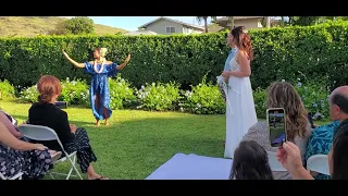 Hula to Hawaiian Wedding Song at wedding on island of Oahu, Hawaii