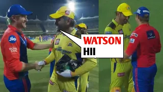 MS Dhoni Shaking Hands With Shane Watson On The Ground After Winning The Match