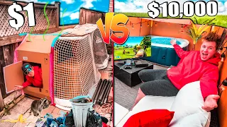 $1 VS $10,000 BACKYARD BOX FORT SURVIVAL *Budget Challenge*