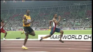 Tyson Gay & Usain Bolt sideview slo-mo (Osaka WC 2007 200m Final)