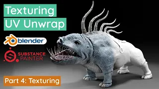 Blender & Substance Painter - Texturing and UV Unwrap 3D Creature - Part 4 Timelapse