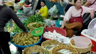 Cambodian street food 2024 - Walking at wet market & Activities Khmer people buying fresh foods KH