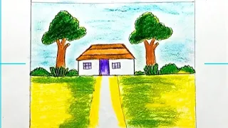 how to draw village scenery. gramer dresso drawing.