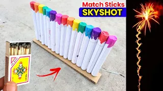 how to make skyshot at home 🎆  , making skyshot from matchsticks and notebook paper , 15 shot making