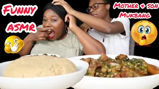 Funny No-Talking ASMR: Mom & Son Eat Oat Fufu and Okro Soup