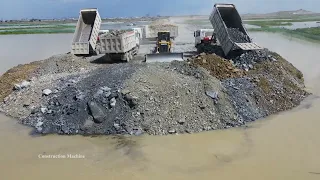 Episode 3 ,Nice Incredible Build New Road On Water Bulldozer Push Big Stone ,Truck SHACMAN Unloading