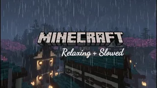 Minecraft Music + Rain & Thunder to relax & study 8 hours | Rainy night on the roofs.