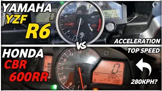 Yamaha r6 vs honda cbr 600rr  ! Acceleration top speed comparison