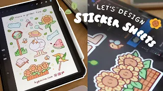 Draw with me 🌻🍃 Let's design a sticker sheet in procreate, shop project, art vlog