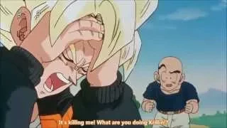 Krillin throws a rock at Goku [Japanese]