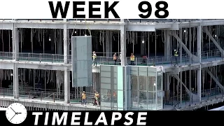 Construction time-lapse with 30 closeups Ⓗ Week 98: Curtain wall glass, cranes, and more