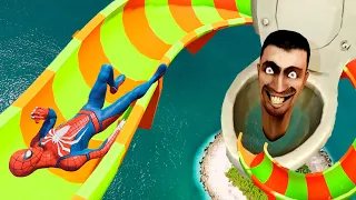 GTA 5  Water Slides | Spiderman vs Skibidi TOILET [Euphoria Physics, Falls]