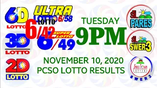 Lotto Result November 10 2020 (Tuesday), 6/58, 6/49, 6/42, 3D, 2D | PCSO Lottery draw