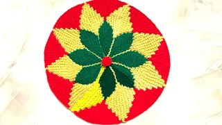 MOST BEAUTIFUL STYLISH POOJA AASAN/ TABLE MAT / DOOR MAT KNITTING DESIGN IN SIMPLE STEPS । #