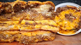 (ASMR NO TALKING) EXTRA CHEESY PHILLY CHEESESTEAKS, PHILLY CHEESESTEAK POUTINE, AND ONION RINGS