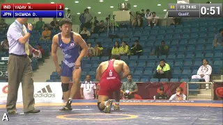 Qual. FS - 74 kg: D. SHIMADA (JPN) df. N. YADAV (IND), 12-9