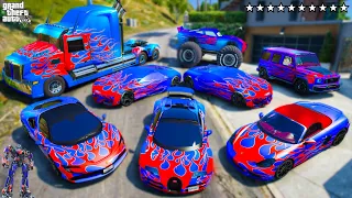 GTA 5 - Stealing TRANSFORMERS "OPTIMUS PRIME" Vehicles with Franklin! (Real Life Cars #72)