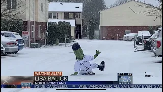 Portland runner EATS it in the snow!!!