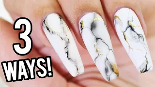 3 Ways To Make Realistic White Marble Nails With Gel Polish!