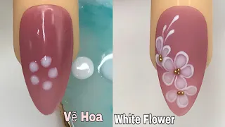 Easy White Flower Nails Art For Beginner 💖Vẽ Hoa💅 New Nails Design 💝 New Nails