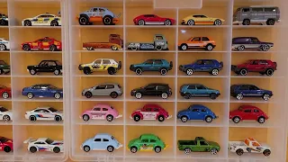 Hot Wheels and Matchbox Wall Collection Loose Cars displayed in Plano cases