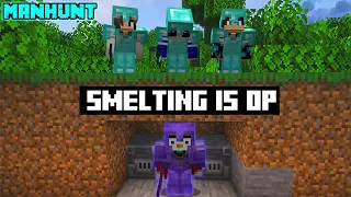 Minecraft (1v3) Manhunt But Smelting is Extremely Op