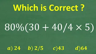 80%(30 + 40 / 4 x 5) =? Percent and PEMDAS - Practice BASIC Math!