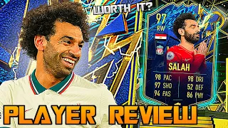 FIFA 22 97 TEAM OF THE SEASON MO SALAH PLAYER REVIEW! 4⭐ WEAK FOOT UPGRADE! FIFA 22 ULTIMATE TEAM