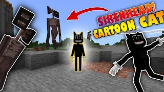 SirenHead Add-on V2 (MOD) + Cartoon Cat by BendyTheDemon18 | SHOWCASE! (I BATTLE WITH THEM!) MCPE|BE