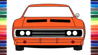 How to draw a car Dodge Charger 1970 from Fast & Furious 7 front view