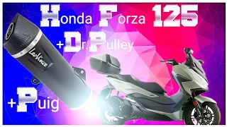 Honda Forza 125 (2022) - Umbau auf Sportauspuff LeoVince, Puig Windschild und Dr. Pulley Variorollen