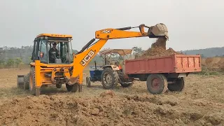 Jcb 4dx Backhoe Loader Machine Fully Loading Soil Swaraj Mahedra 421 di John Deere Tractor