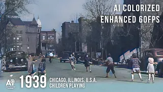 [ #history AI Colorized | 60fps HD ] 1939 Chicago, Illinois, U.S.A. Children playing