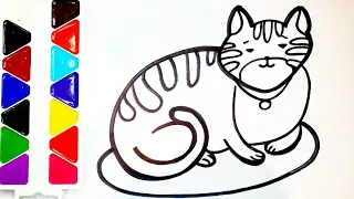 Drawing lessons Coloring. Easy drawing. How to draw a cat. Розмальовка. Легке малювання.