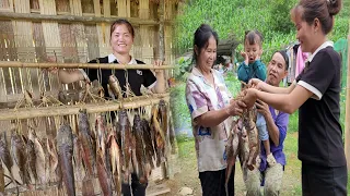 Experience alone fishing on the riverbank - smoked fish processing process