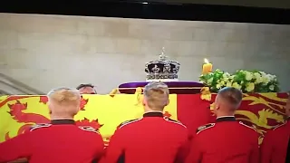 Queen's Royal Guard in Tears as they bear her Coffin into Westminster