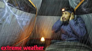 Solo Camping In Heavy Rain & Lightning Thunderstorm | Extreme Weather Camping | Winter Rain Camping