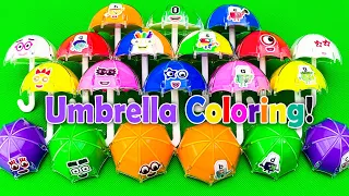 Rainbow SLIME: Looking Numberblocks, Alphablocks with CLAY in Colorful Umbrella Shapes Coloring ASMR