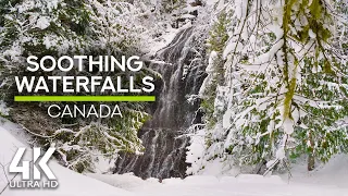 8 HRS Relaxing Winter Ambience with Waterfall Sounds - 4K Canadian Waterfalls in Winter, Ione Falls