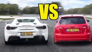 Audi RS3 vs Ferrari 488 GTB - DRAG RACE!