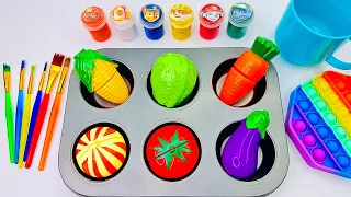 Satisfying Video l How 6 Slime Fruit Forms Rainbow Pan and Lollipops Candy & Clay Cutting ASMR