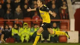 FANTASTIC GOAL: Gabriele Angella scores a backheel volley v Nottingham Forest