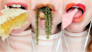 ASMR EATING MOST POPULAR SATISFYING FOODS HONEYCOMB SEA GRAPES NIK-L-NIP MUKBANG FOODS