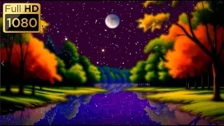 Cartoon Background - Autumn landscape at night.