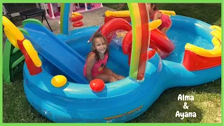 alma and ayana   Intex Rainbow Ring Inflatable Play Center Pool
