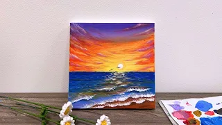 How to Paint Sunset Seascape | Acrylic painting for beginners step by step | Paint9 Art
