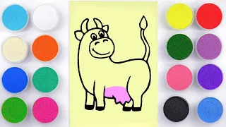 Sand painting & coloring cow for kids and toddlers